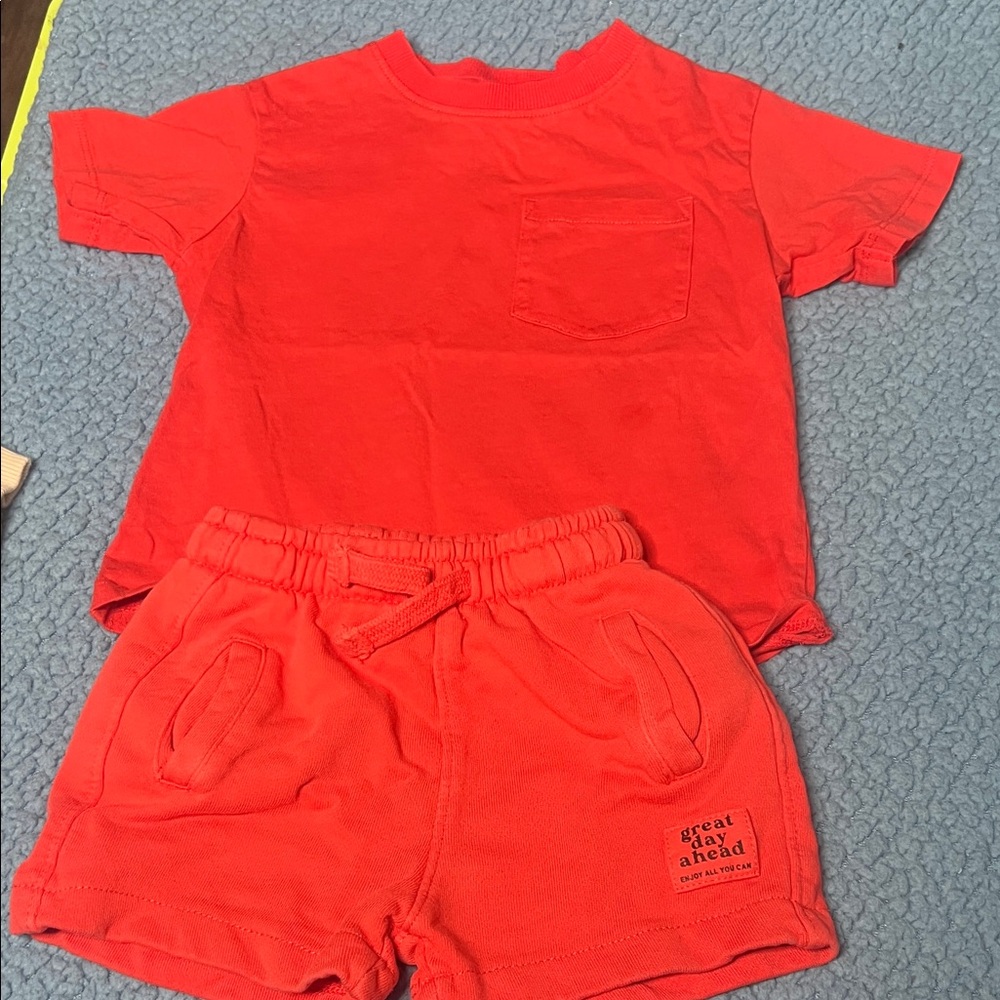 Zara Red T-Shirt and Shorts Set